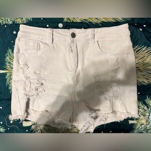 SHEIN White Distressed Jean Shorts
